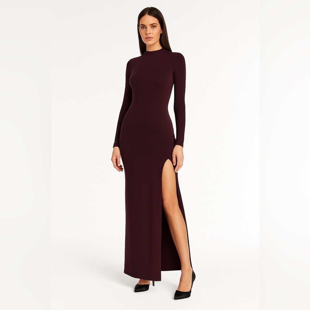 Susana Monaco Maxi Sheath Dress with Long Cuffed Sleeves and Mock Neck